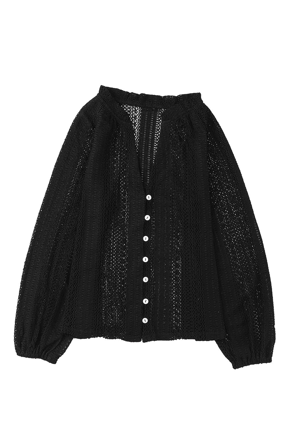 White V-Neck Long Sleeve Button Up Lace Shirt