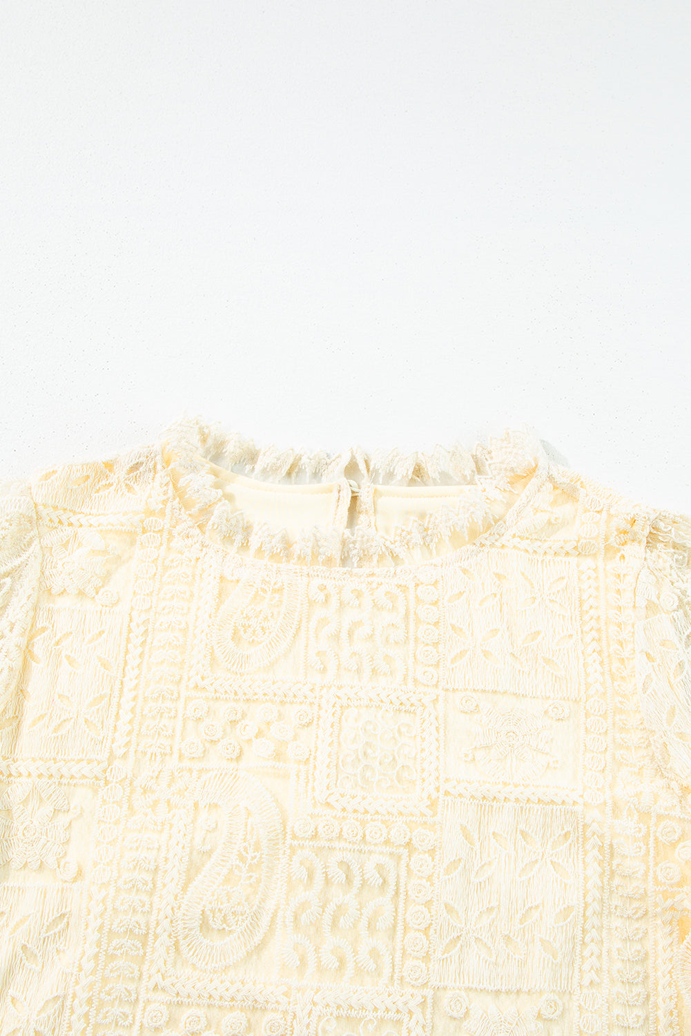 Beige Frilled Collar Paisley Mixed Lace Blouse