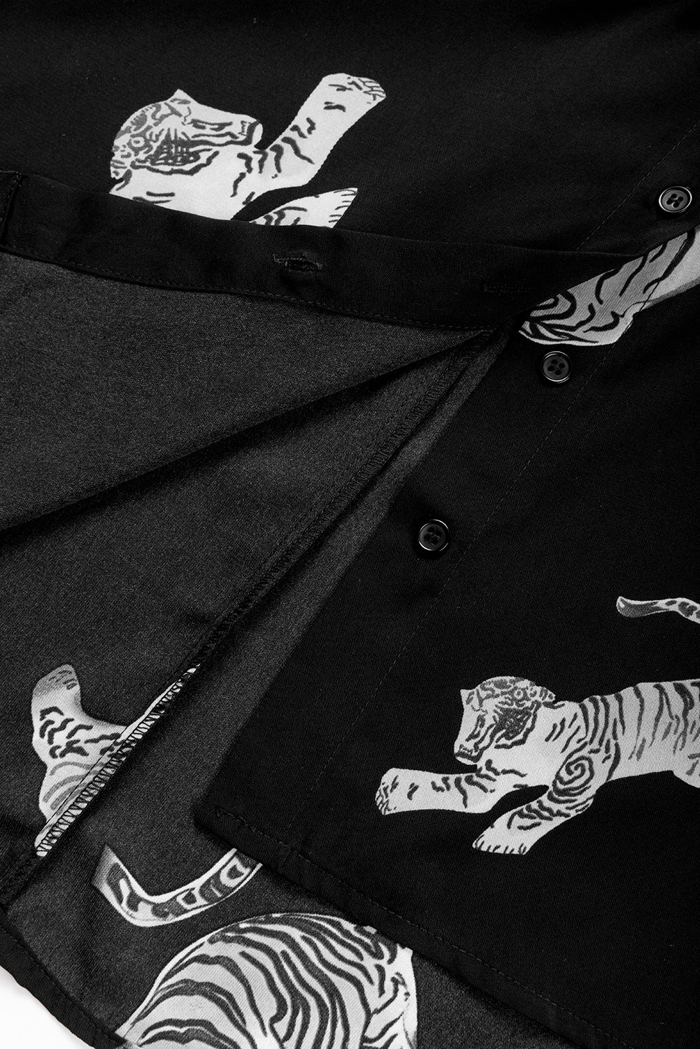 Black Tiger Print 3/4 Sleeve Oversized Shirt