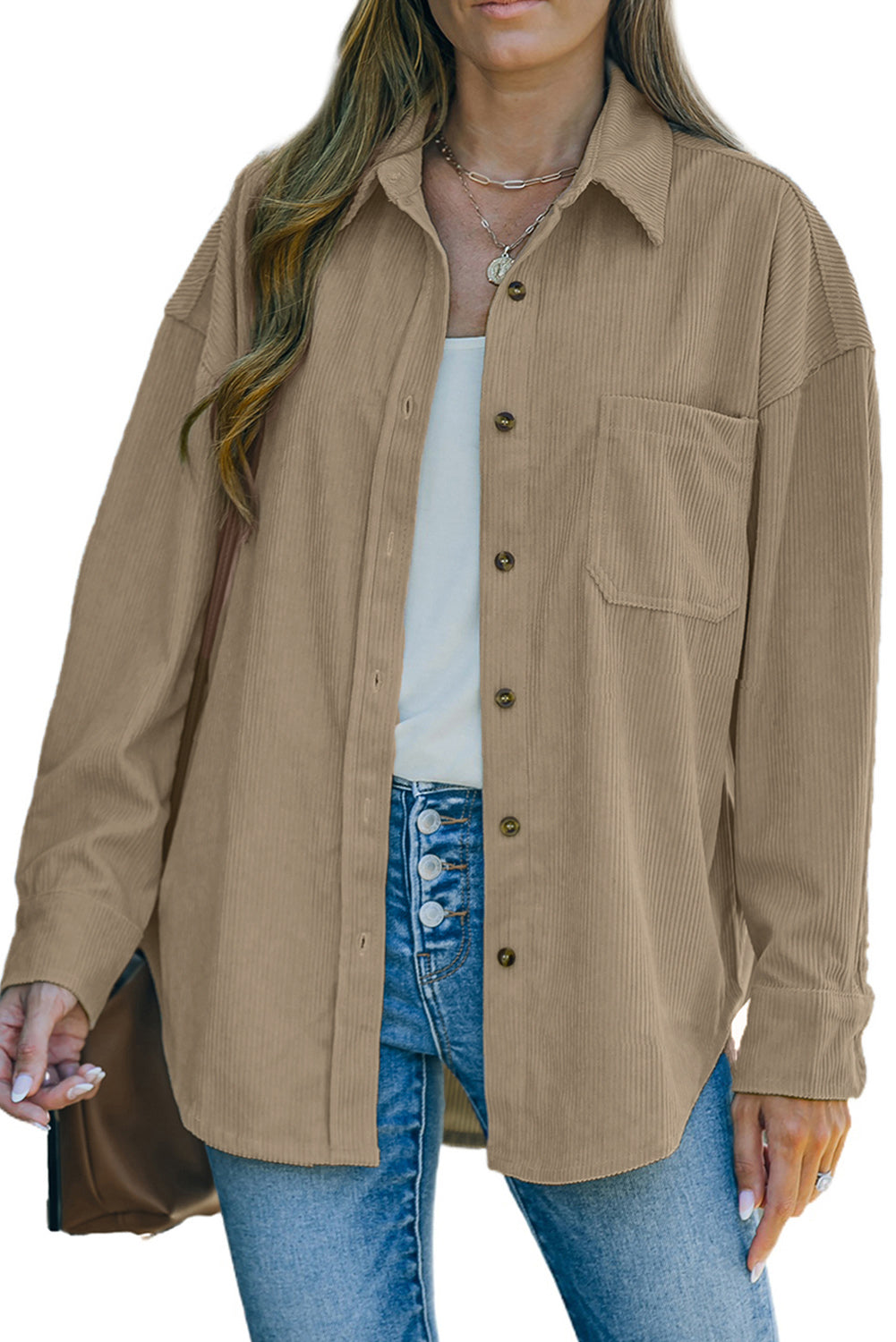 Pink Corduroy Button Pocket Shirt