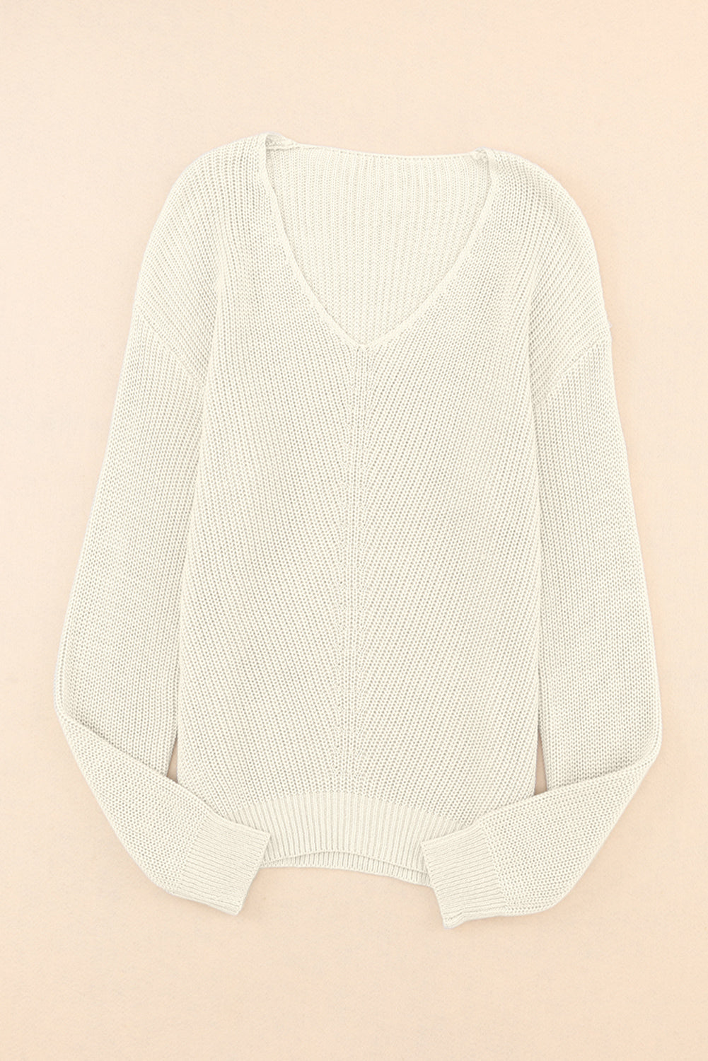 Pink Ribbed Knit V Neck Sweater
