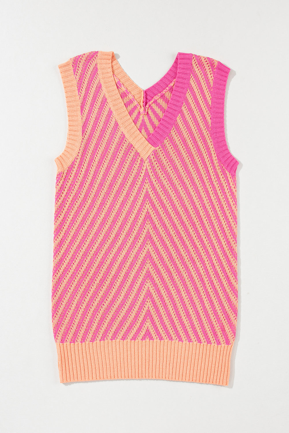 Light French Beige Contrast Chevron Knit V Neck Sweater Vest