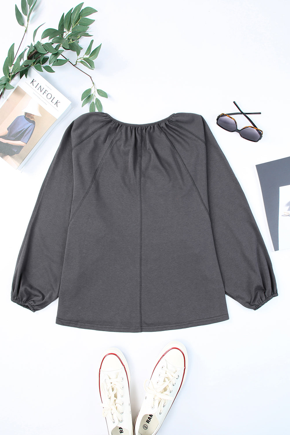 Green Split V Neck Dolman Top