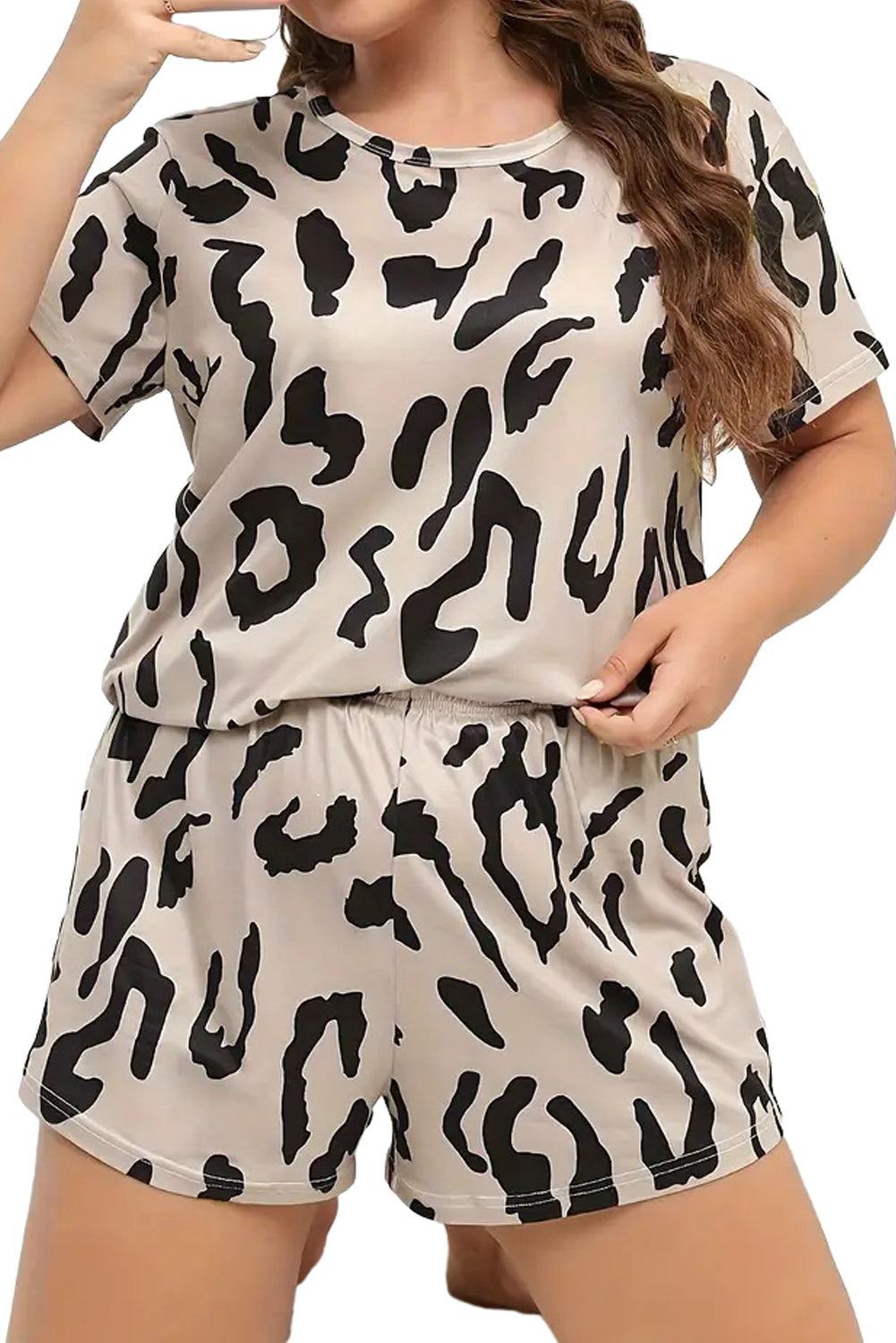 Simply Taupe Plus Size Leopard Tee Shorts Lounge Set