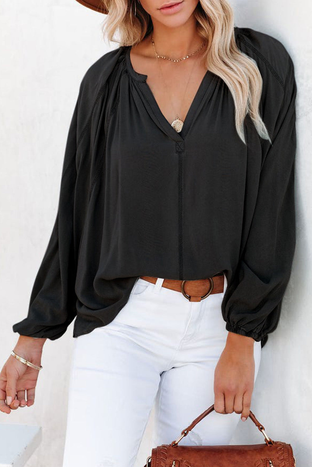 Green Split V Neck Dolman Top