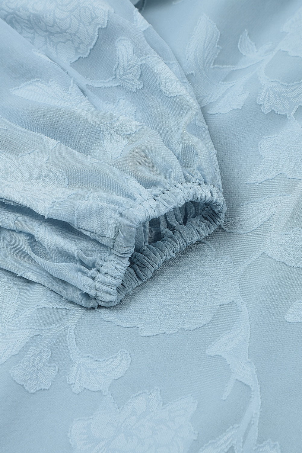 Blue Textured Ruffle Lantern Sleeve Babydoll Blouse