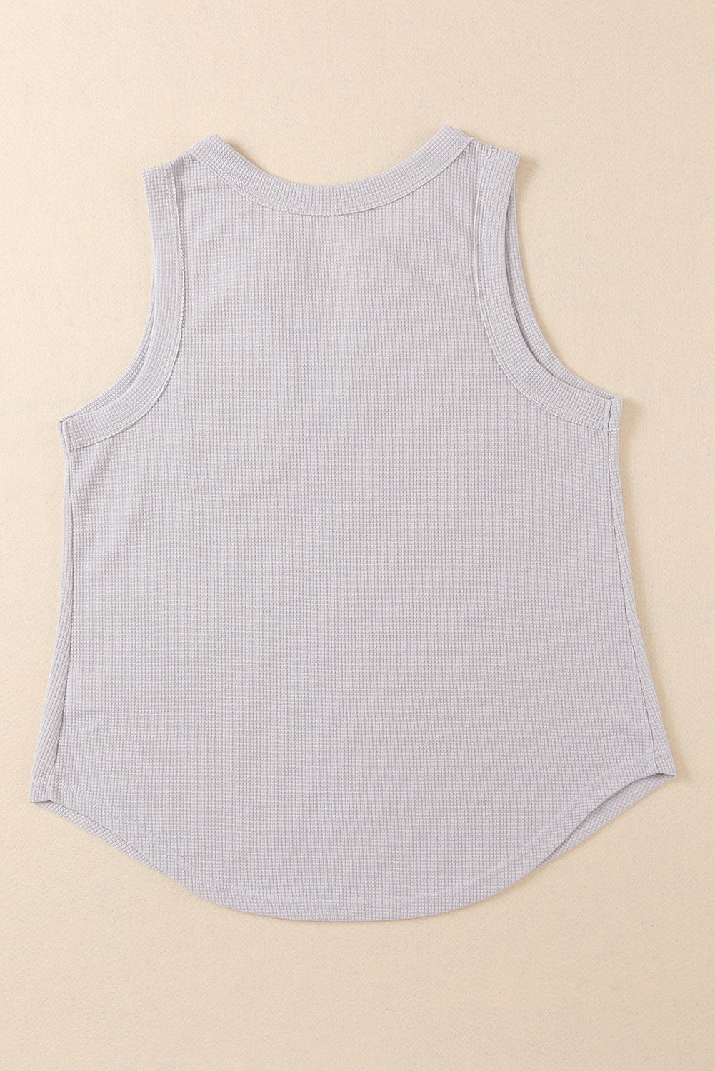 Gray Notched Neck Eyelet Thermal Knit Tank