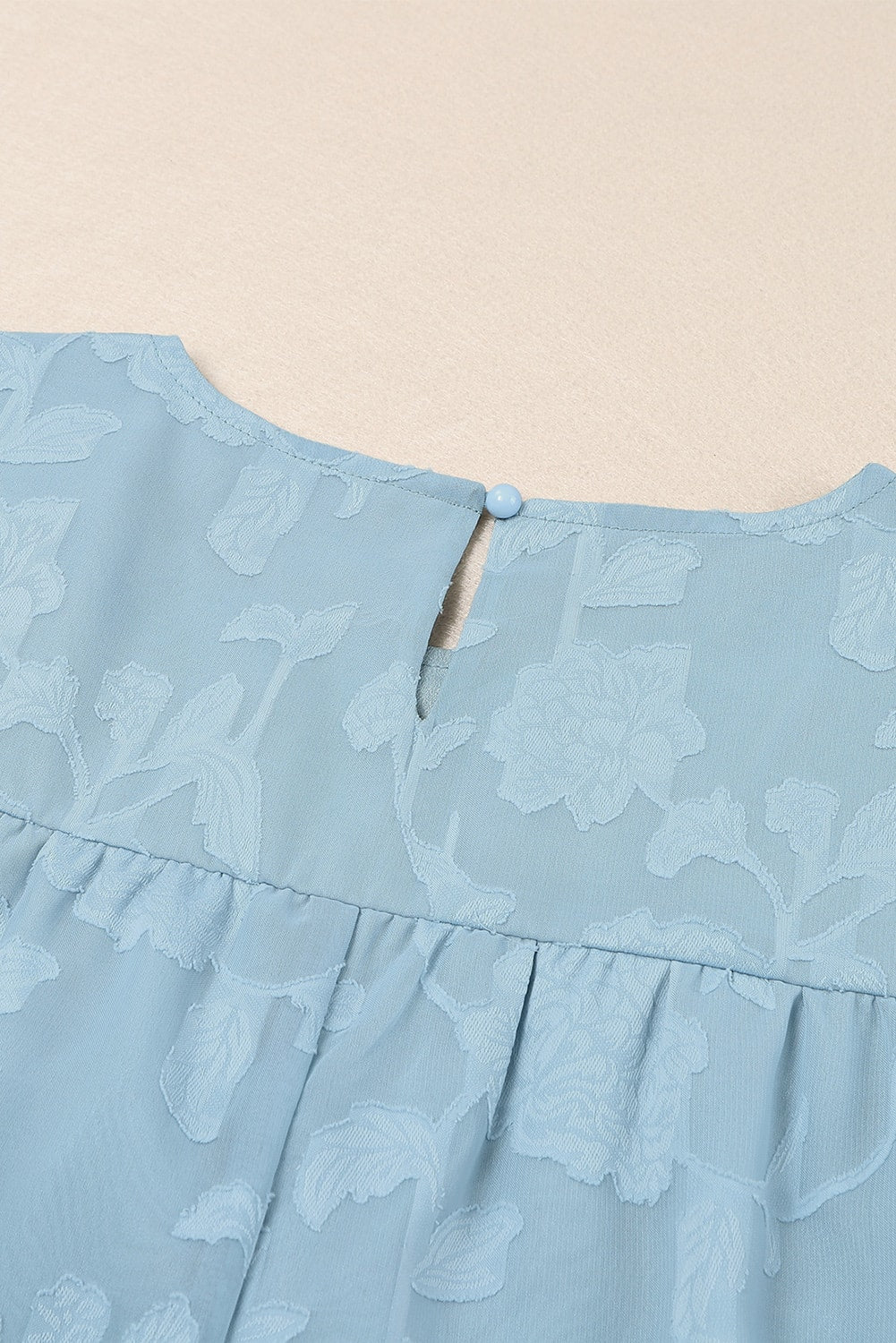 Blue Textured Ruffle Lantern Sleeve Babydoll Blouse