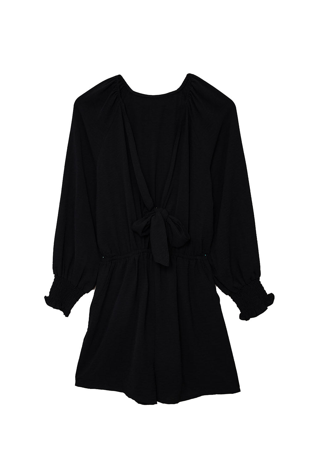 Navy Tie Knot Puff Long Sleeve Romper