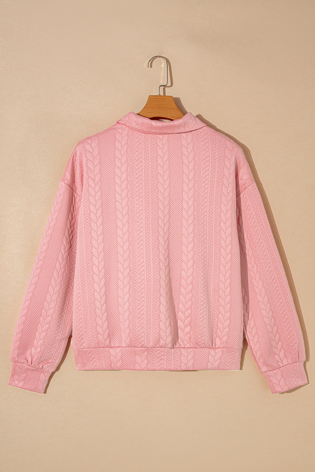 Peach Blossom Zip up Cable Textured Sweatshirt