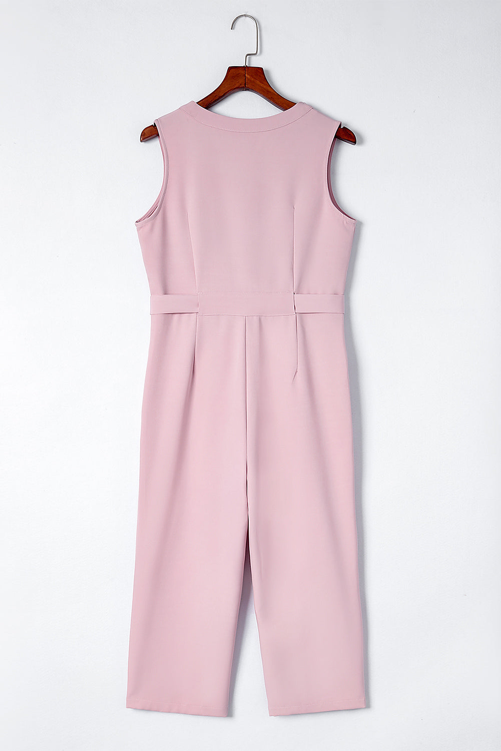 Pink Buttoned Sleeveless Cropped Jumpsuit with Sash