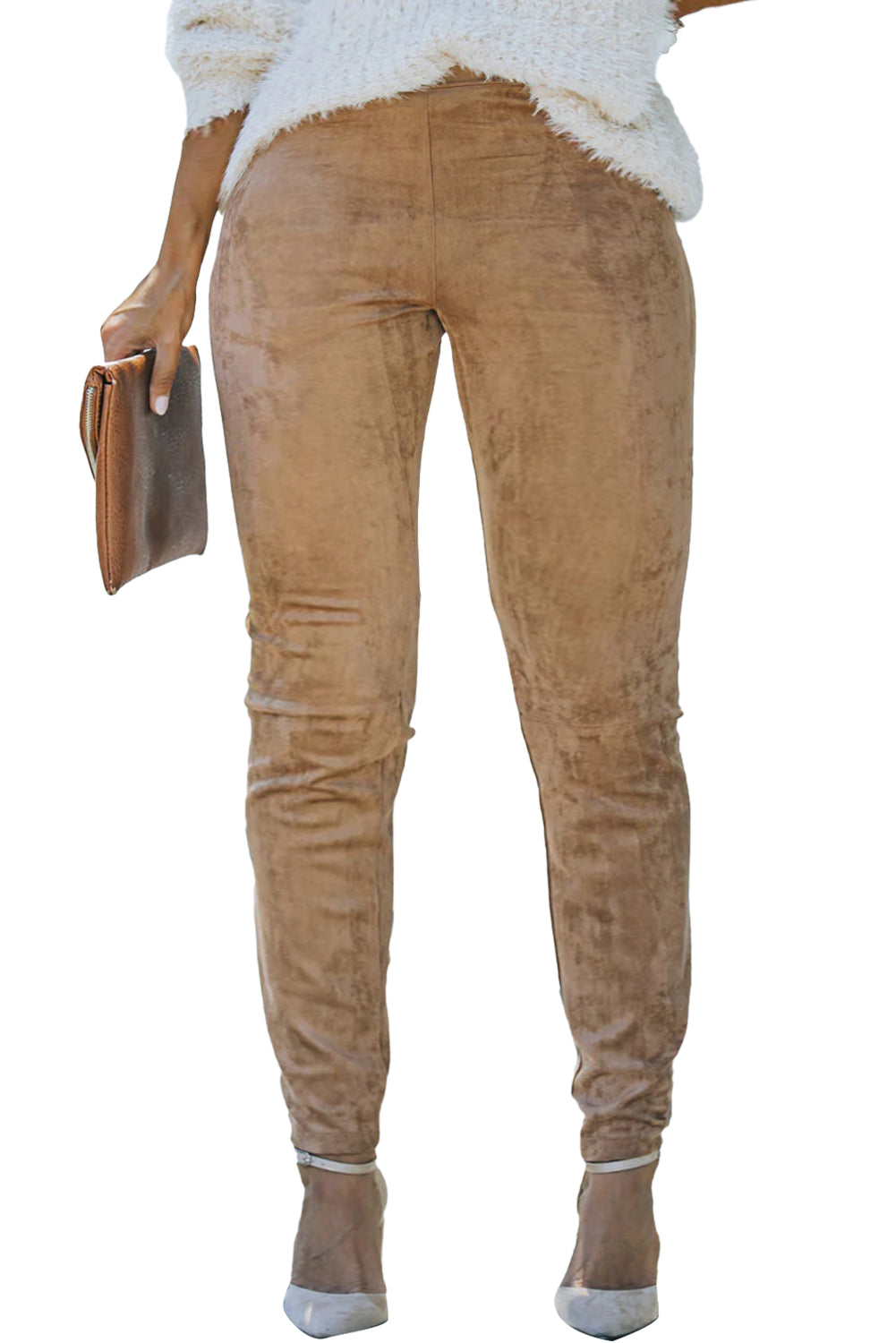 Camel Plus Size High Rise Faux Suede Skinny Pants