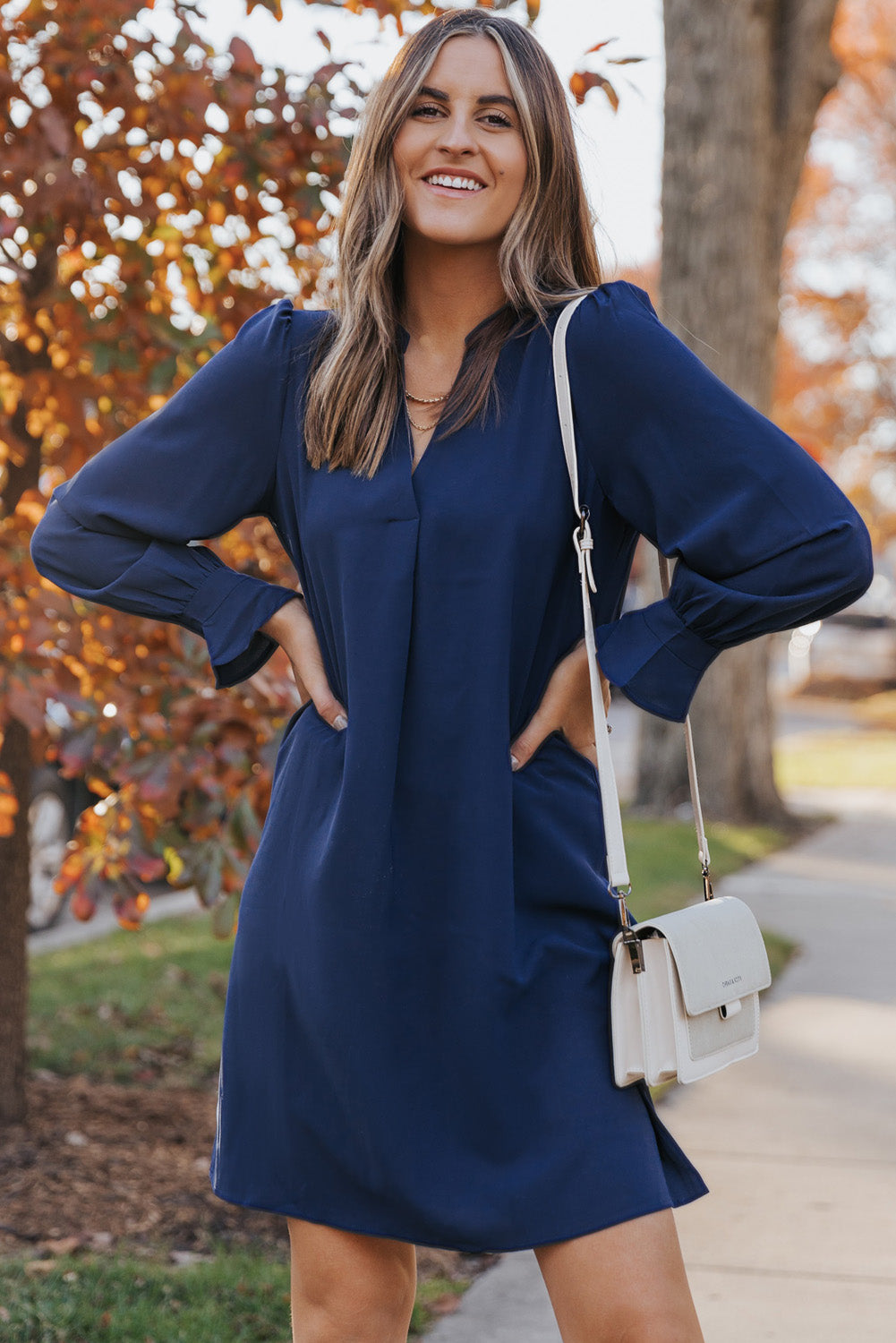 Green Split V Neck Ruffled Sleeves Shirt Dress