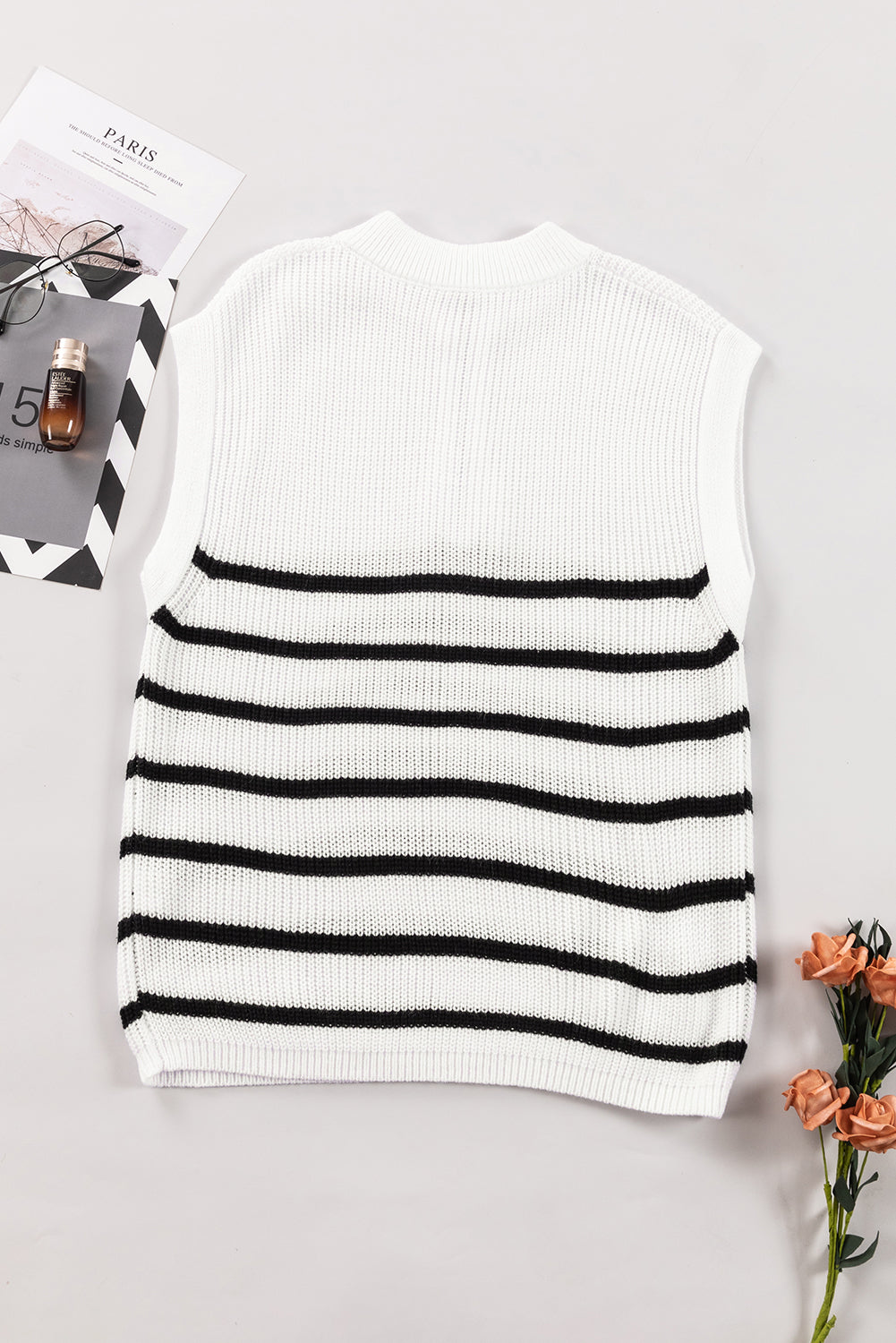 White Stripe Half Zip Split Stand Neck Sweater T-shirt