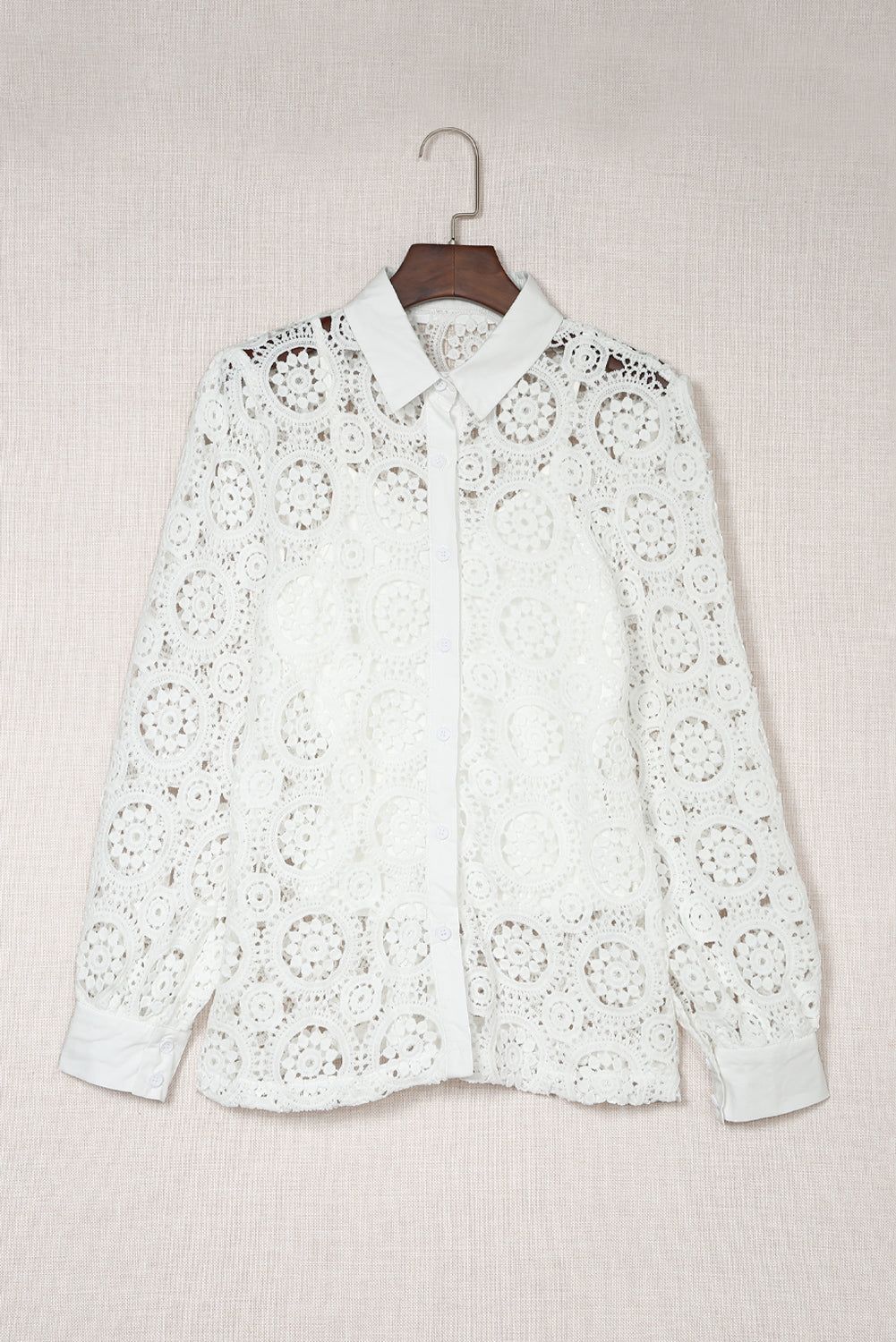 White Crochet Lace Hollow-out Turn-down Collar Shirt