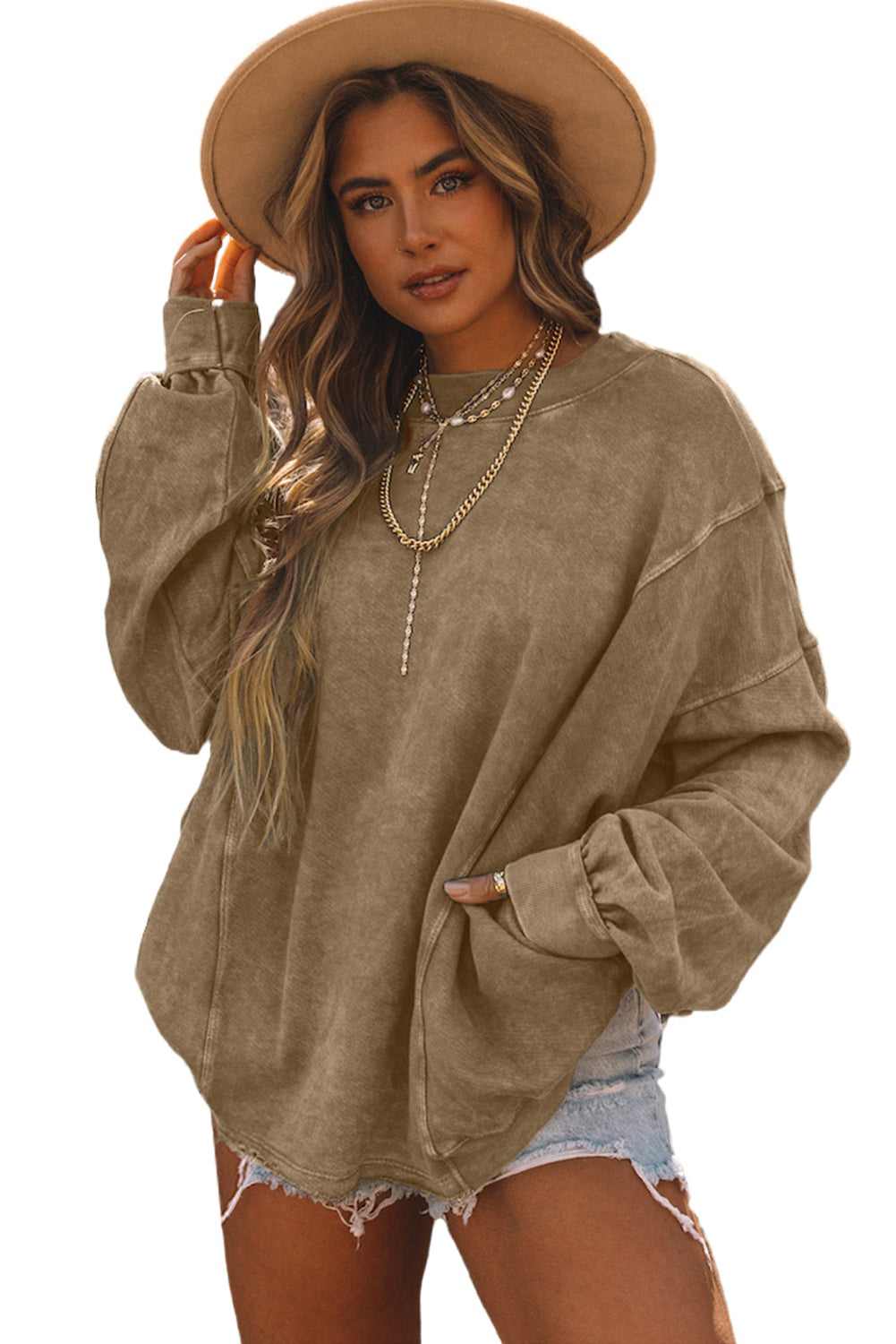 Rose Exposed Seam Twist Open Back Oversized Sweatshirt