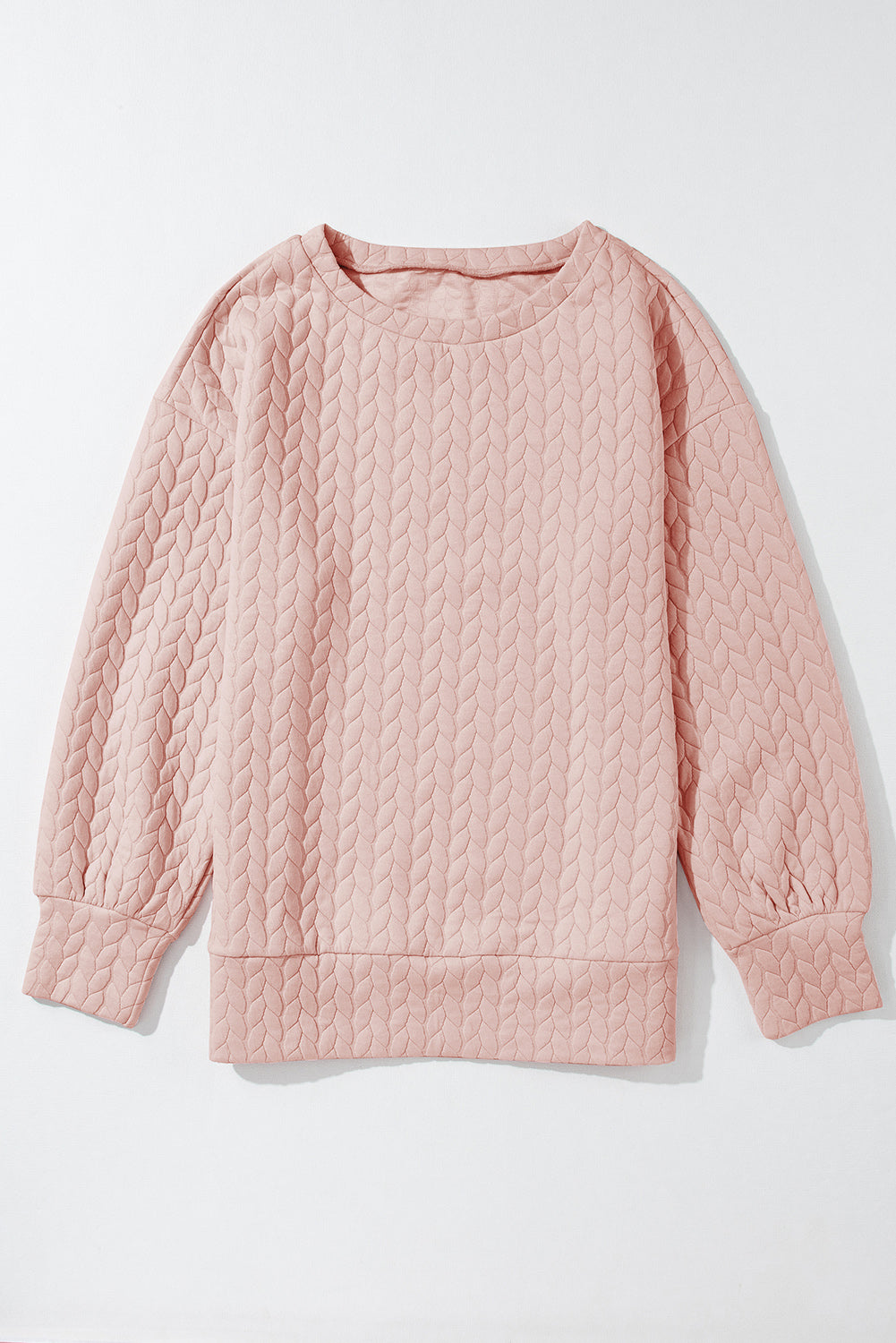 Pale Chestnut Side Buttons Cable Textured Sweatshirt