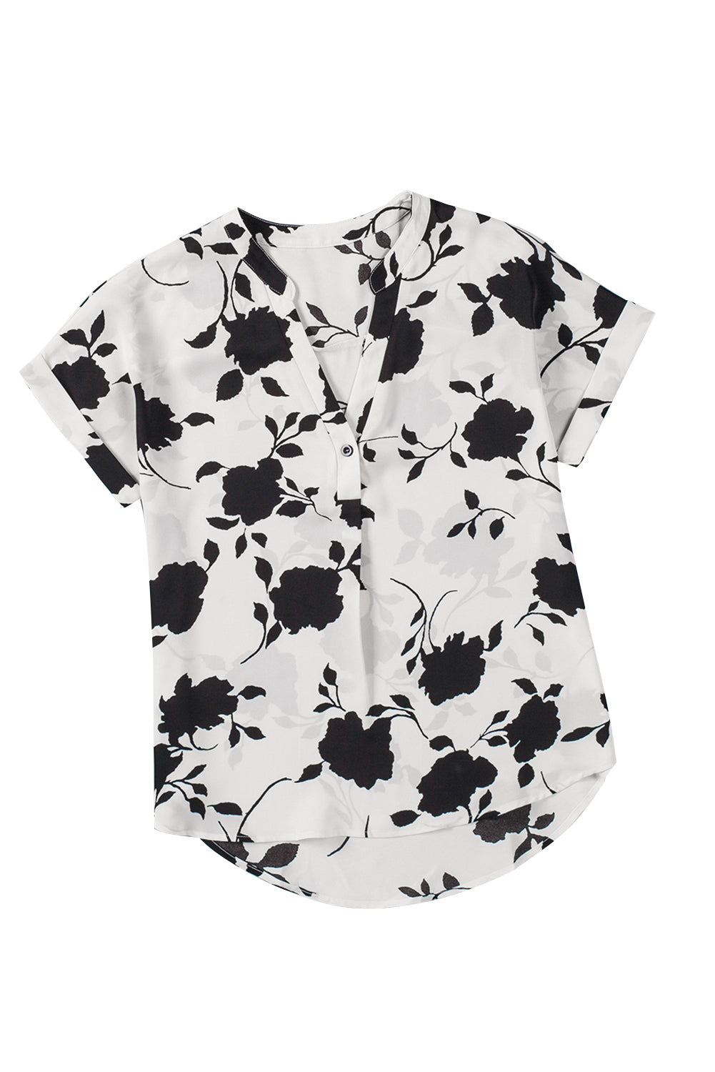 Black Floral Printed Short Sleeve Blouse