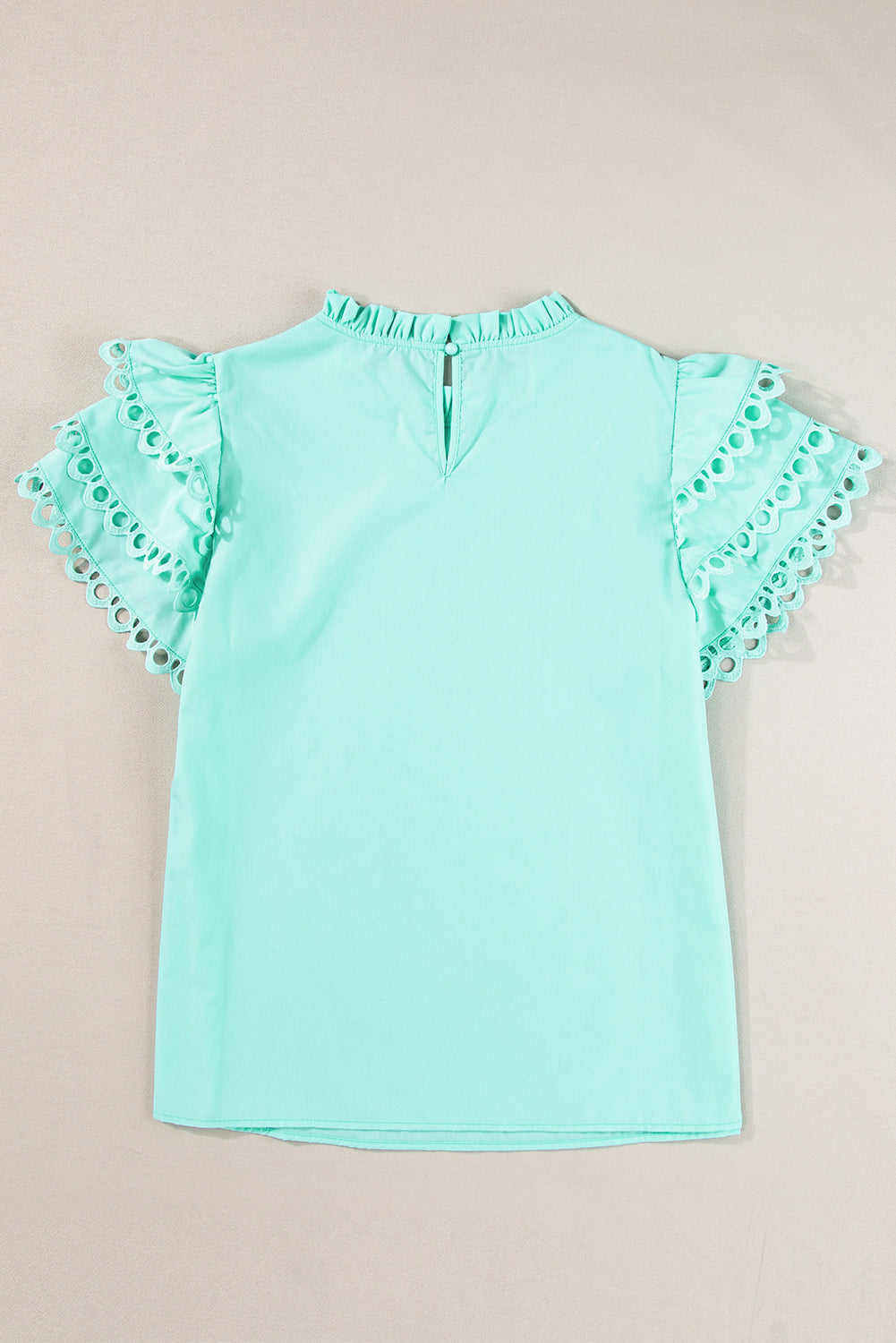 Beau Blue Layered Ric Rac Cap Sleeve Filled Neck Blouse