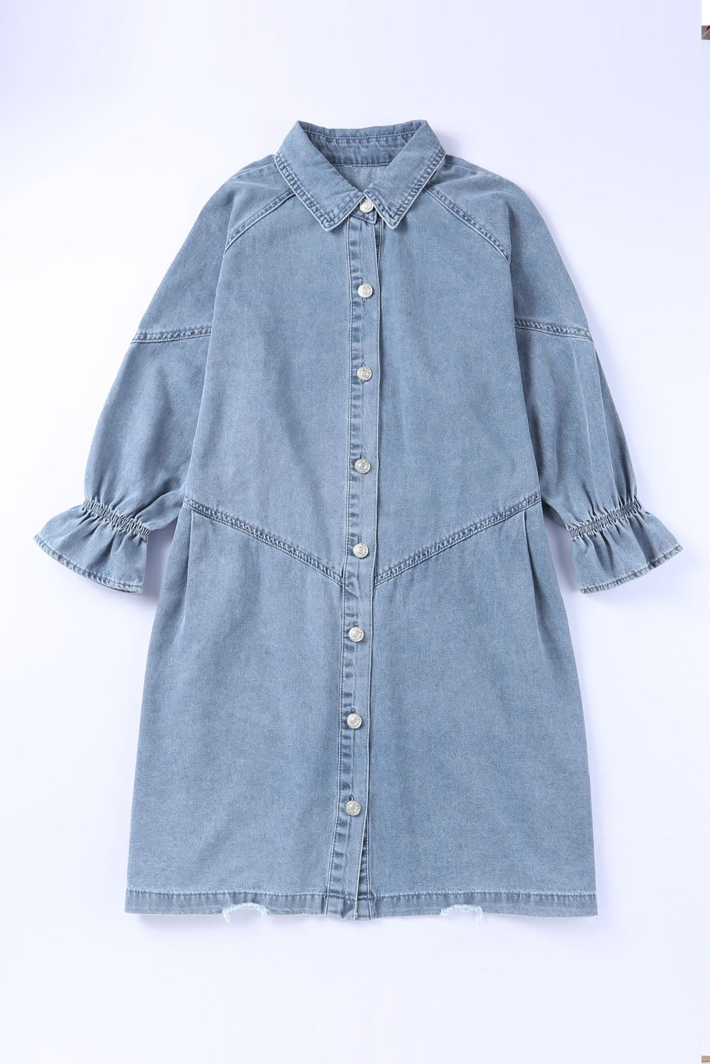 Gray Buttoned Long Sleeve Denim Mini Dress