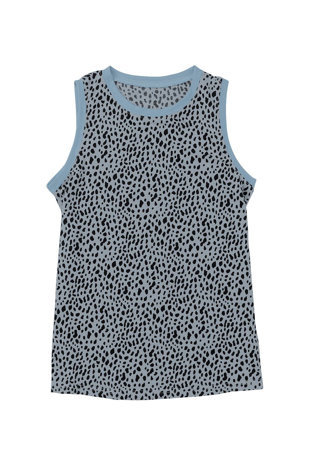 Black Leopard Print Round Neck Tank Top