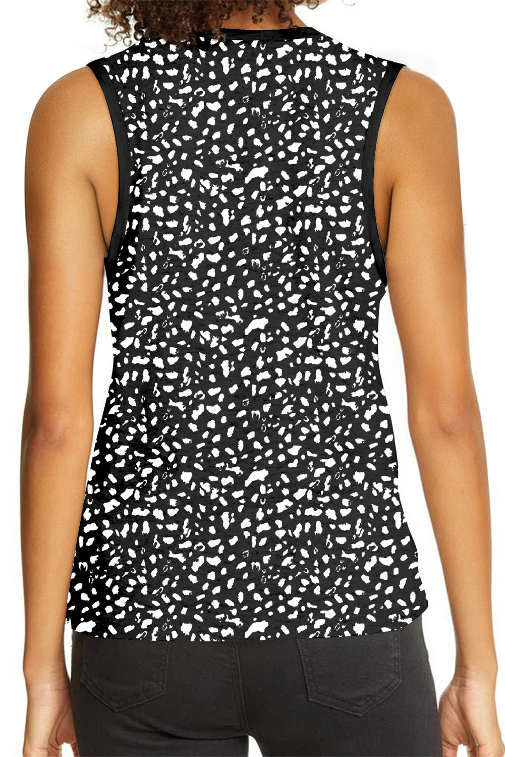 Black Leopard Print Round Neck Tank Top