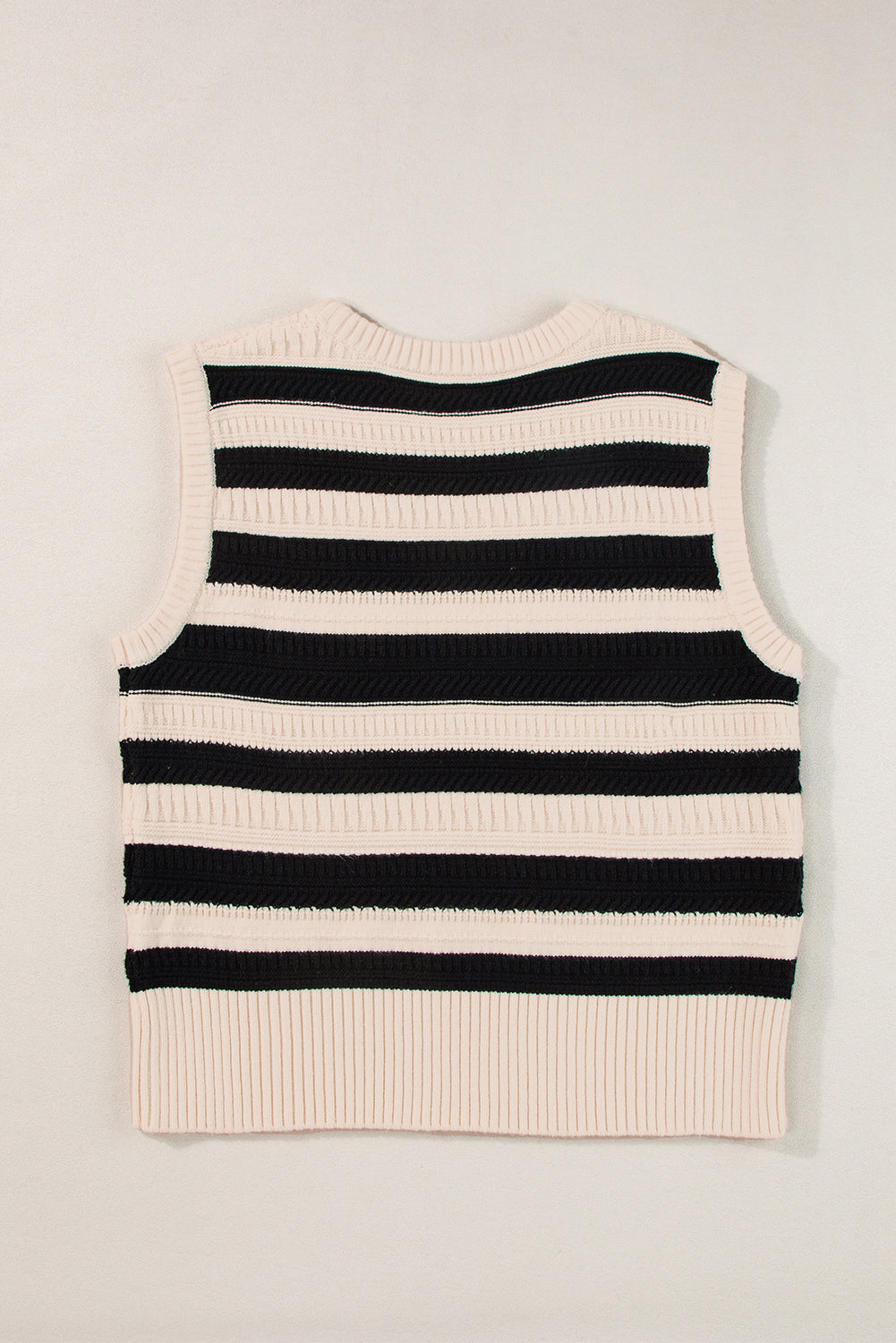 Black Stripe Ribbed Trim Knitted Tank Top