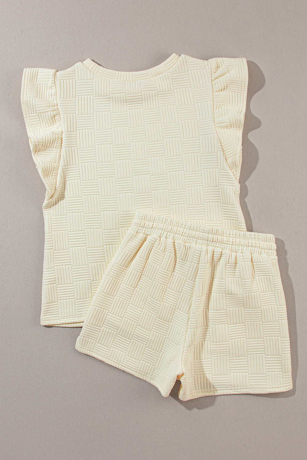 Bonbon Textured Ruffled Sleeve Tee and Drawstring Shorts Set