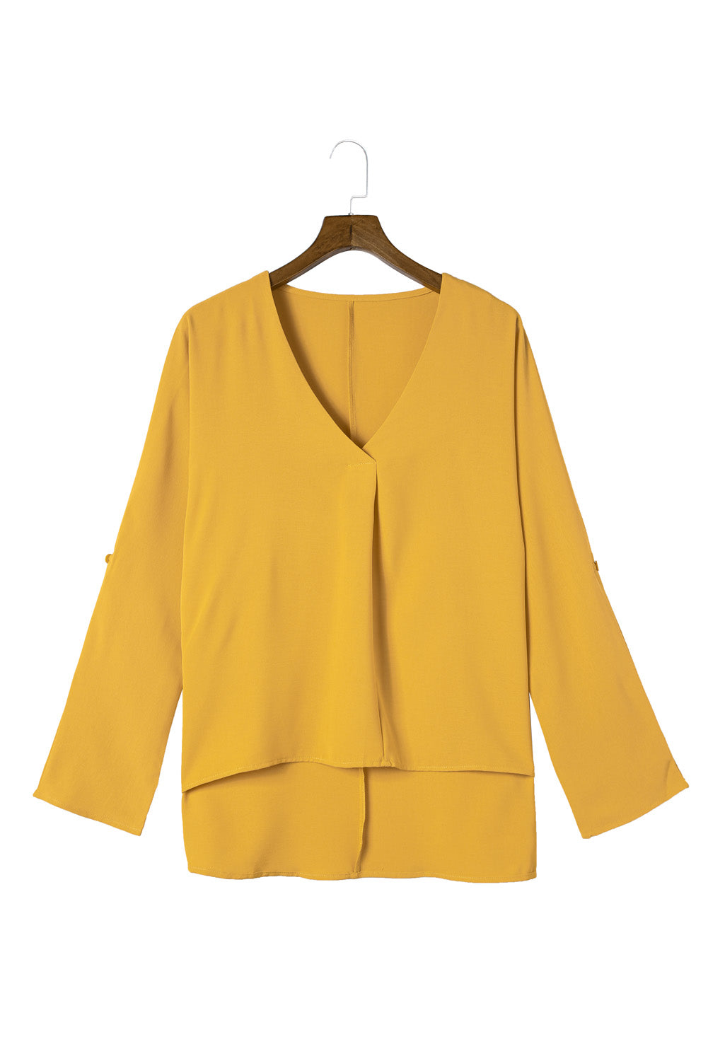 Blue V Neck 3/4 Sleeve High Low Hem Shirt