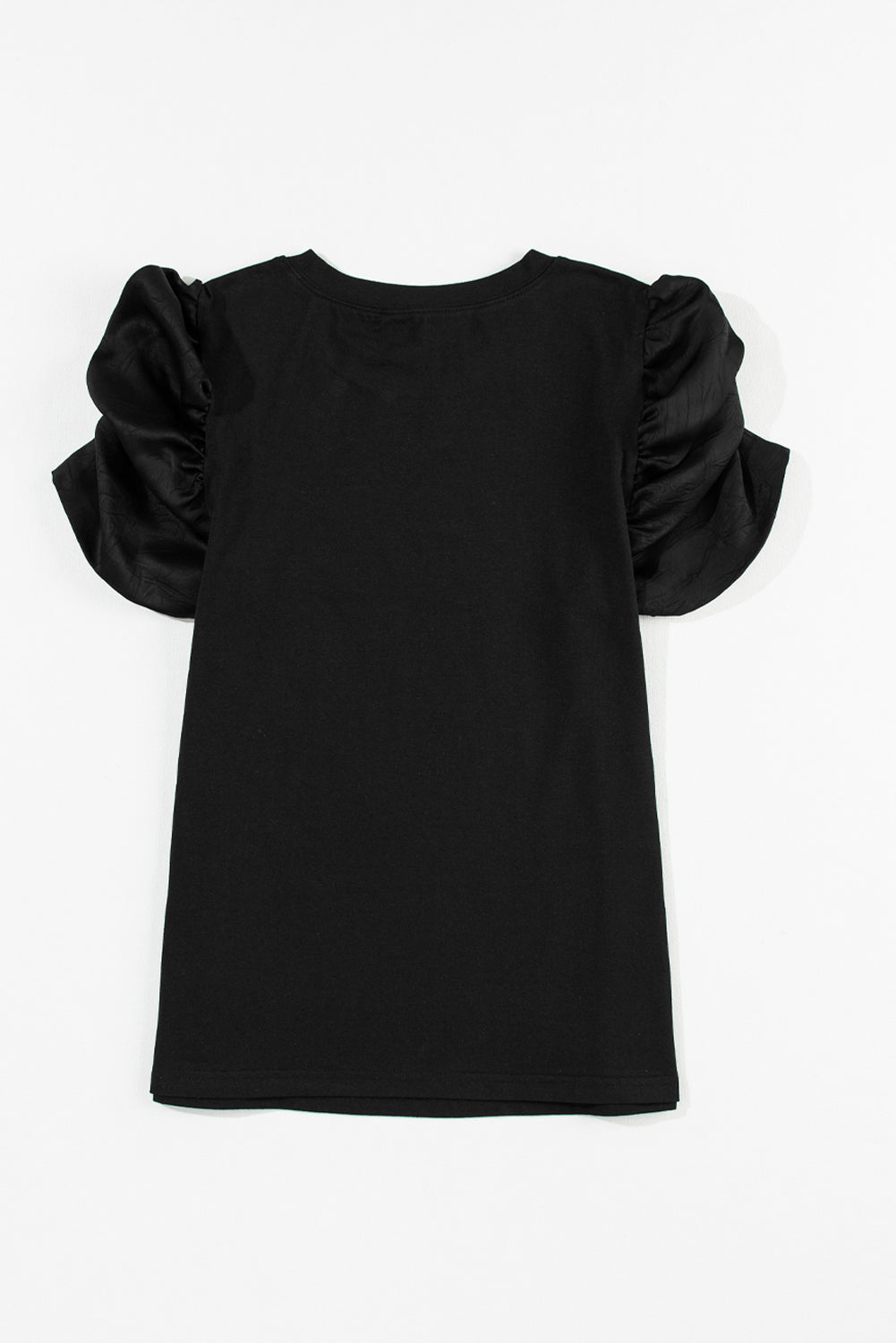 White Ruched Puff Sleeve Crew Neck Tee