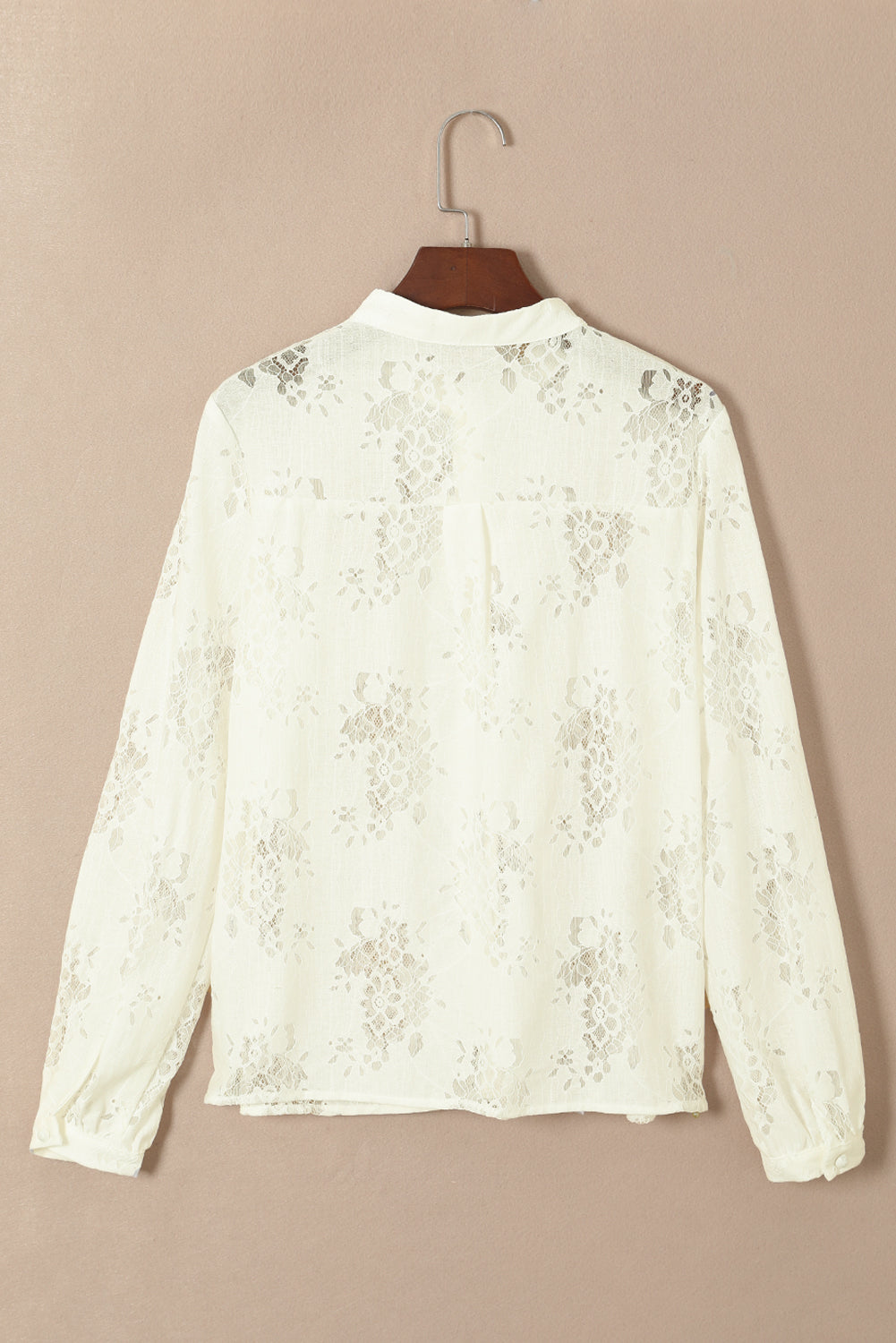 White Floral Lace Stand Neck Textured Shirt