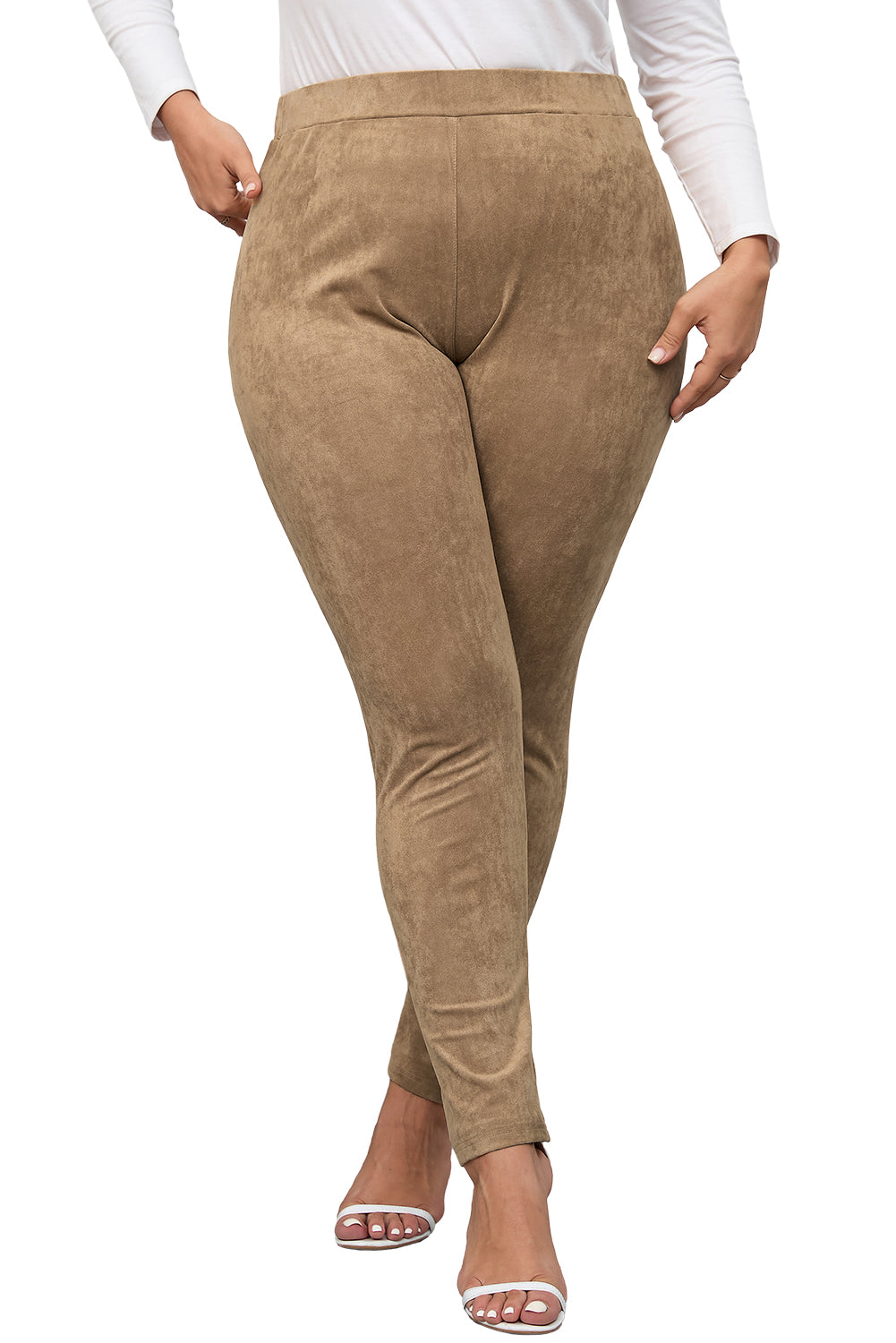Camel Plus Size High Rise Faux Suede Skinny Pants