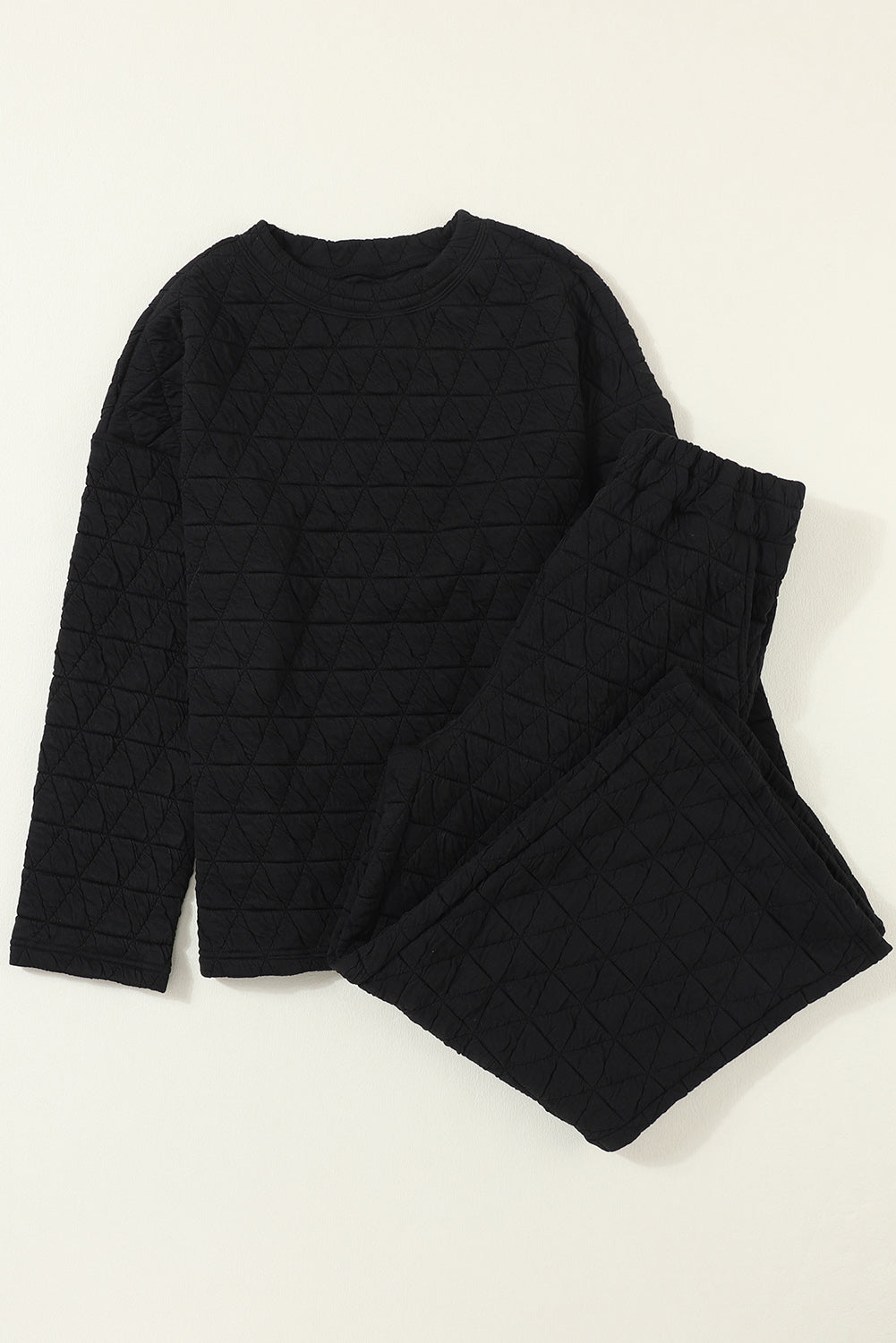 Pink Solid Quilted Pullover and Pants Outfit