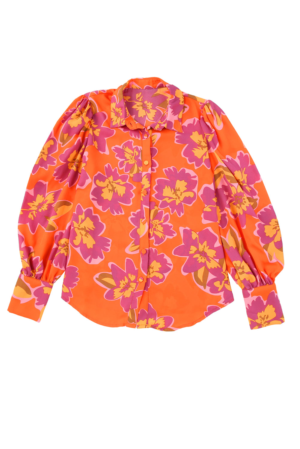 Fiery Red Floral Print Lantern Sleeve Shirt