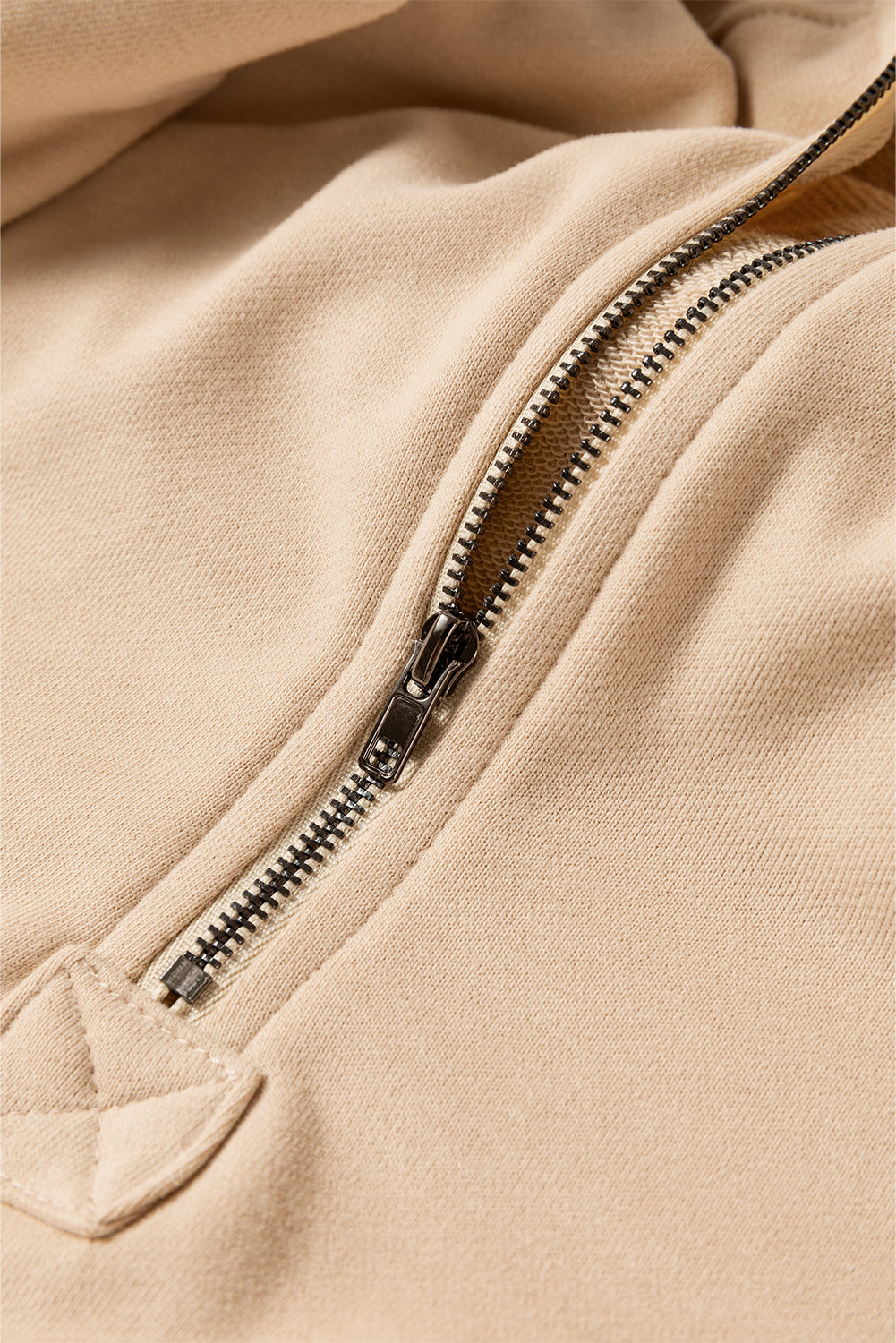 Smoke Green Solid Kangaroo Pocket Half Zipper Oversized Hoodie