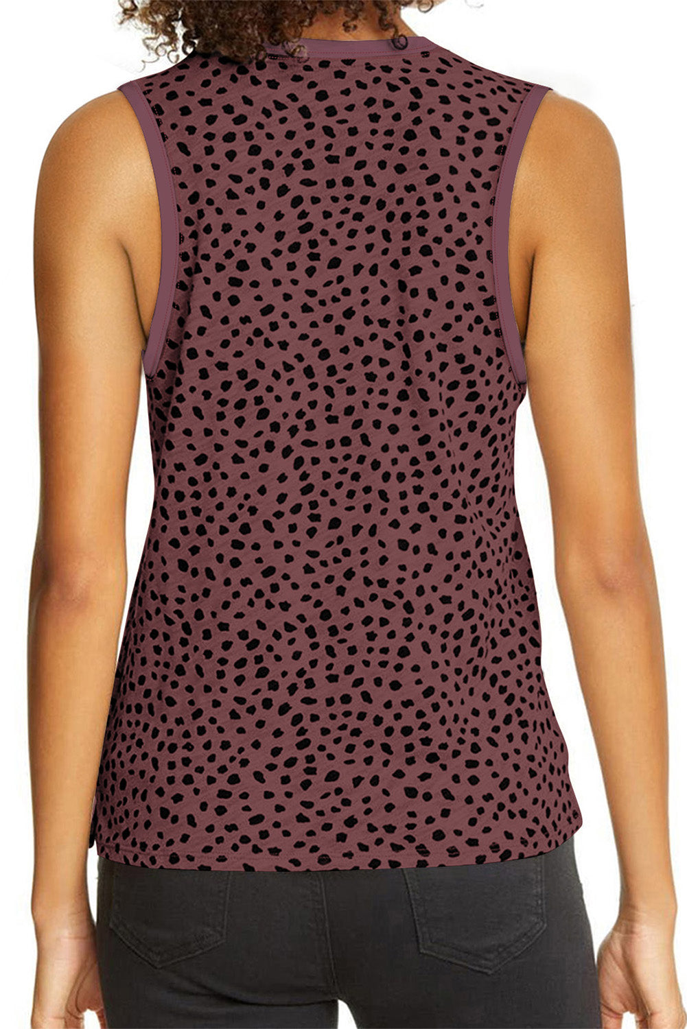 Black Leopard Print Round Neck Tank Top