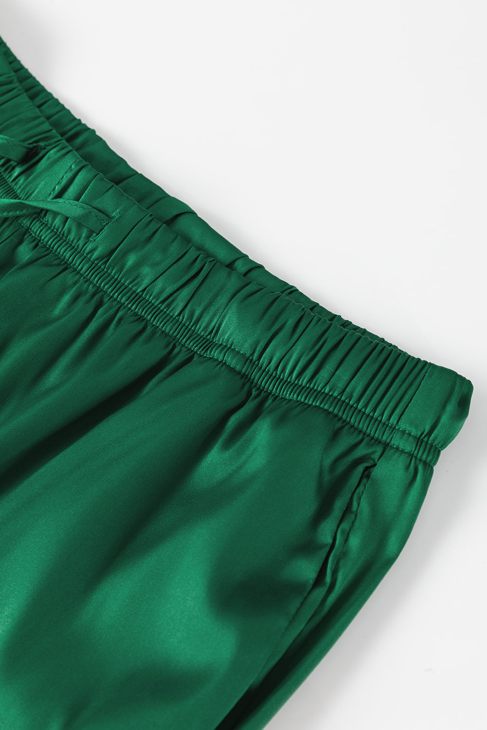 Dark Green Guipure Trim V Neck Satin Two-piece Set