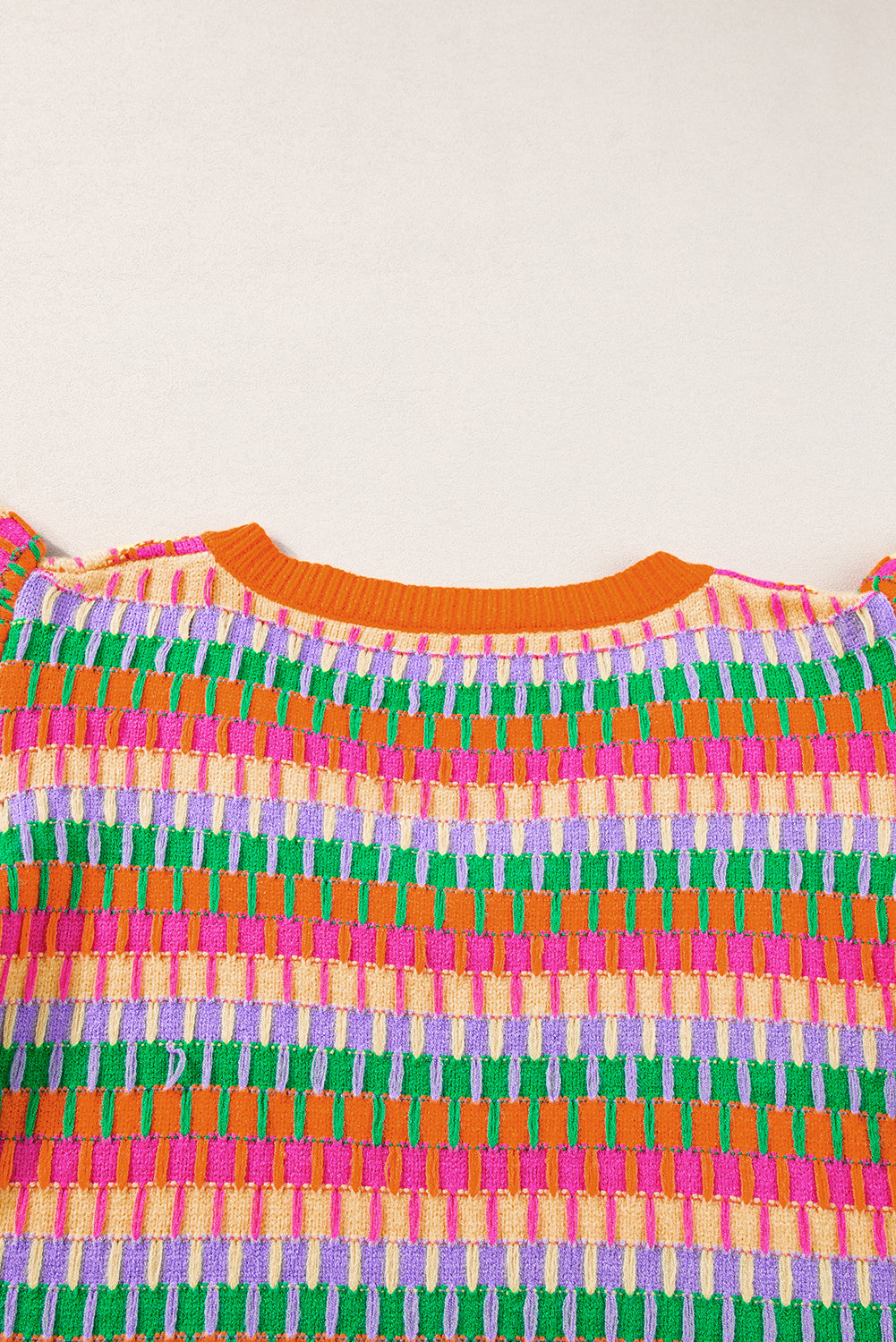 Green Multicolor Flutter Sleeve Knitted Sweater Top