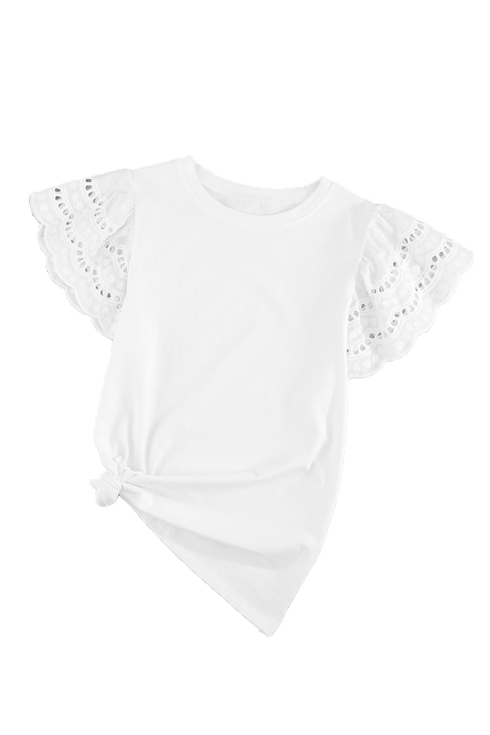 White Hollow Out Ruffle Sleeve T-shirt