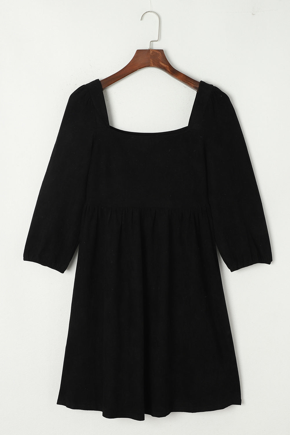 Suede Square Neck Puff Sleeve Dress