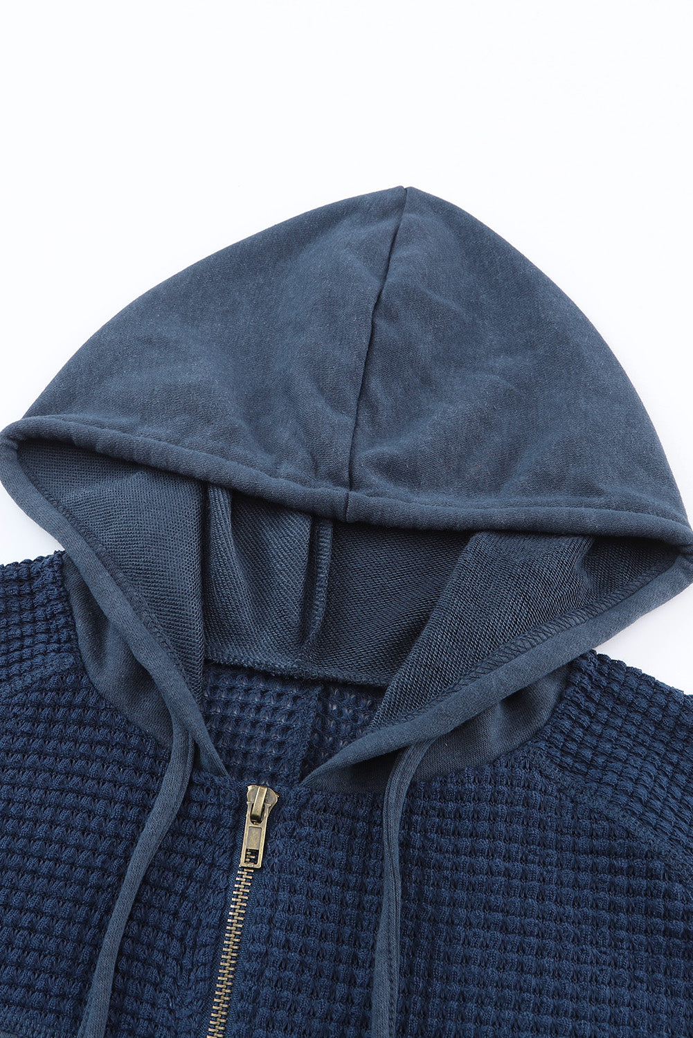 Blue Waffle Patchwork Vintage Washed Hooded Jacket