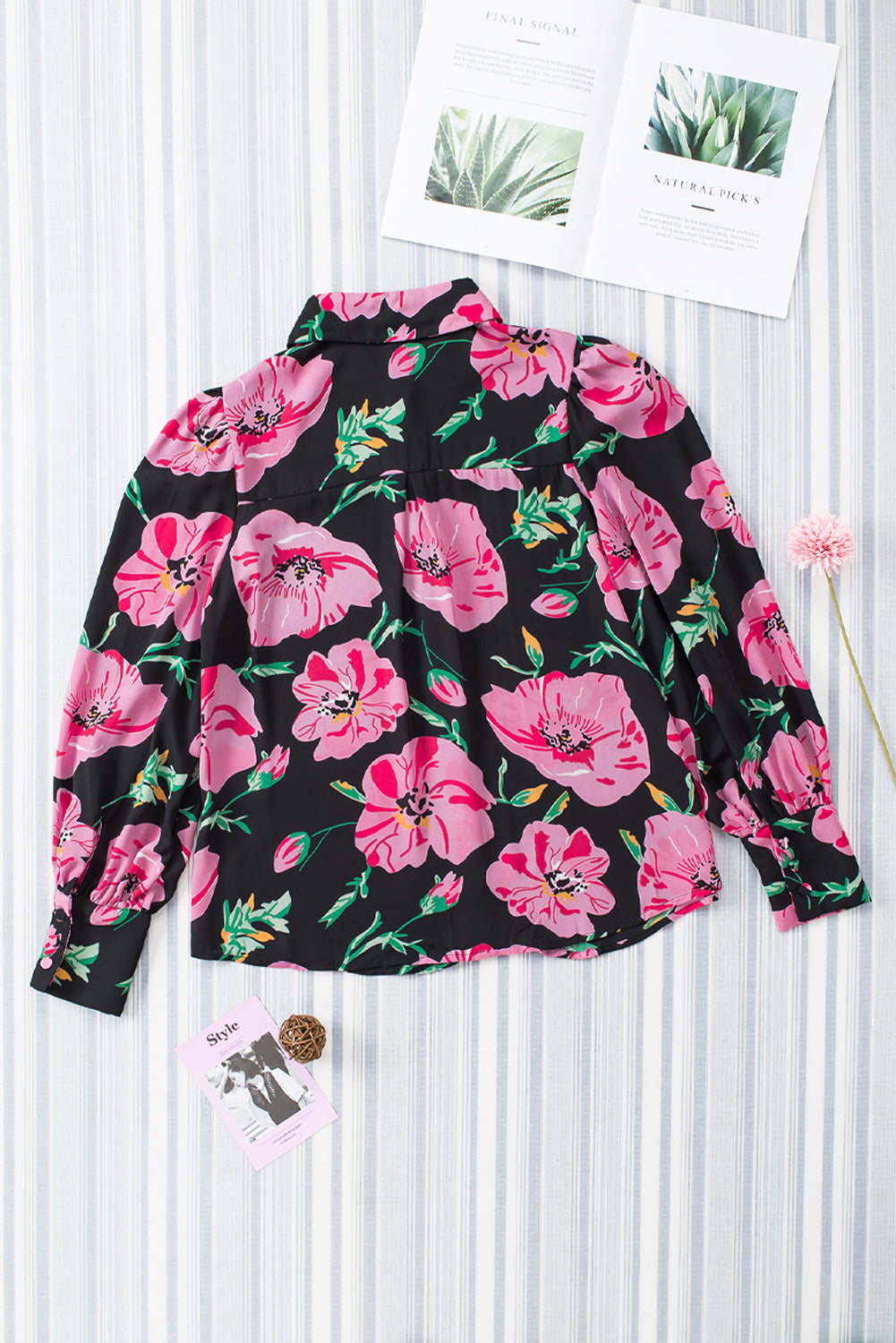 Fiery Red Floral Print Lantern Sleeve Shirt
