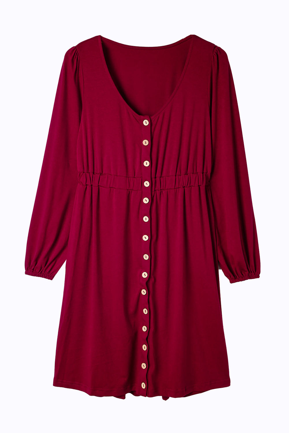 Button Up High Waist Long Sleeve Dress