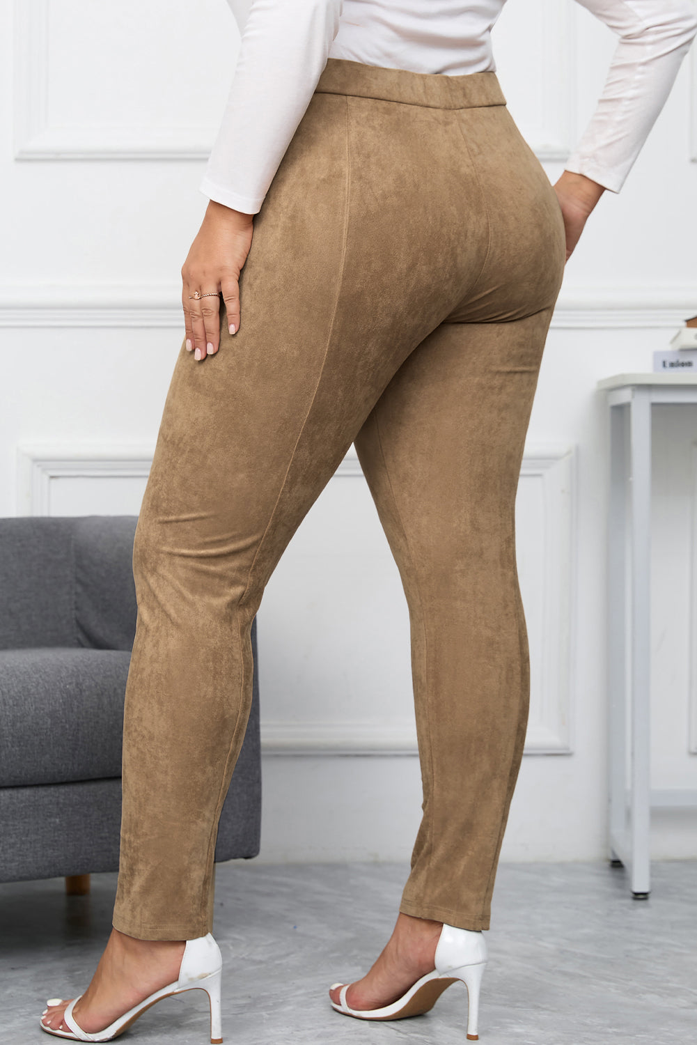 Camel Plus Size High Rise Faux Suede Skinny Pants