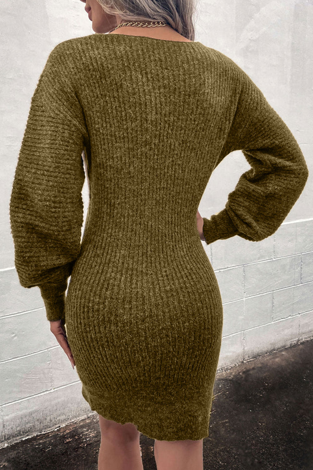 Gray V Neck Bodycon Sweater Dress