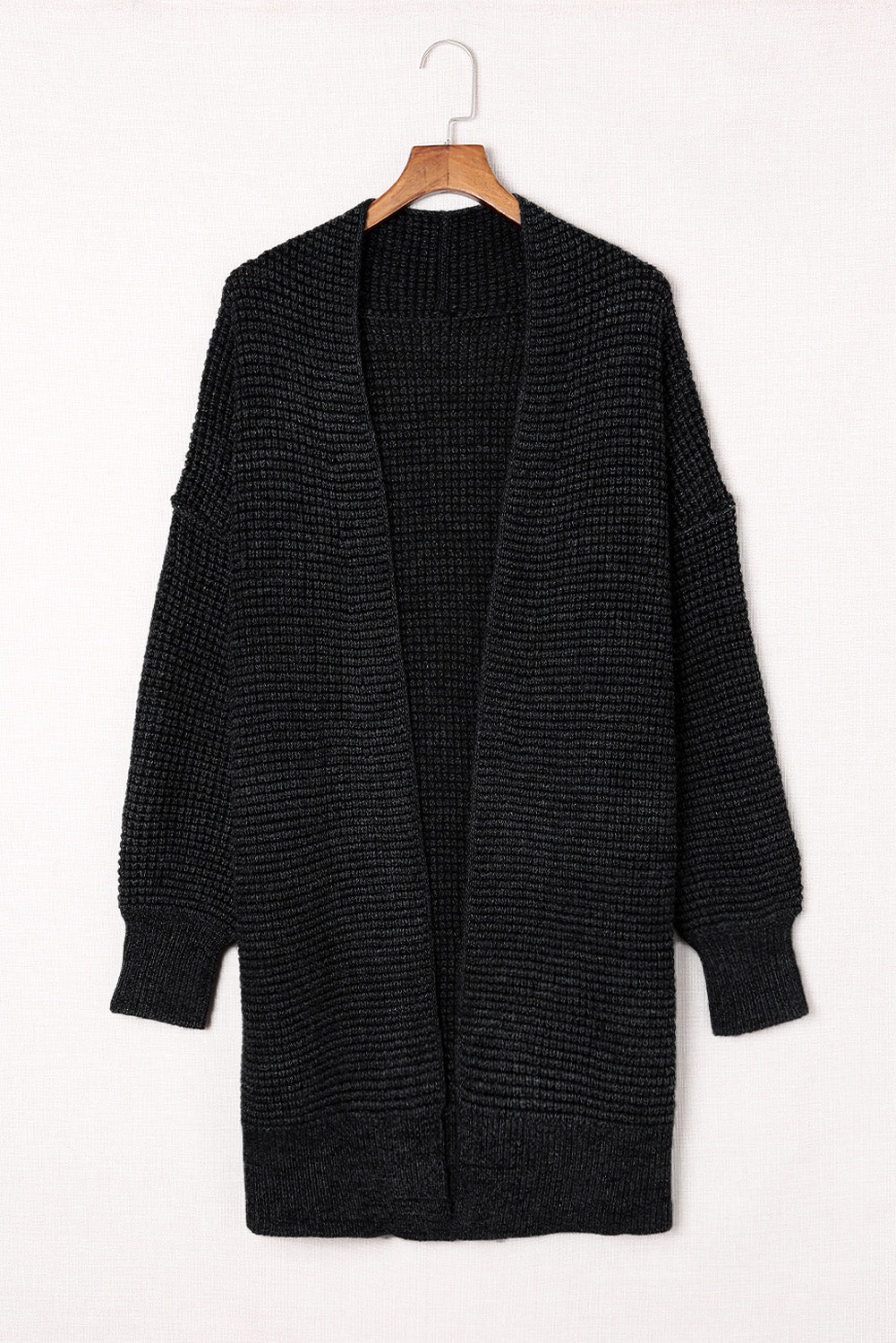 Pink Plaid Knitted Long Open Front Cardigan