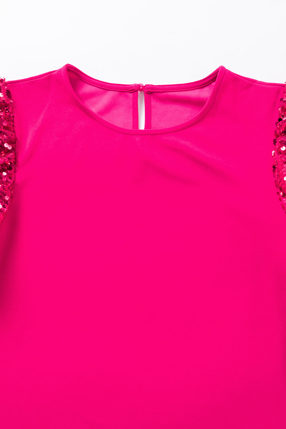 Rose Red Contrast Sequin Puff Sleeve T Shirt