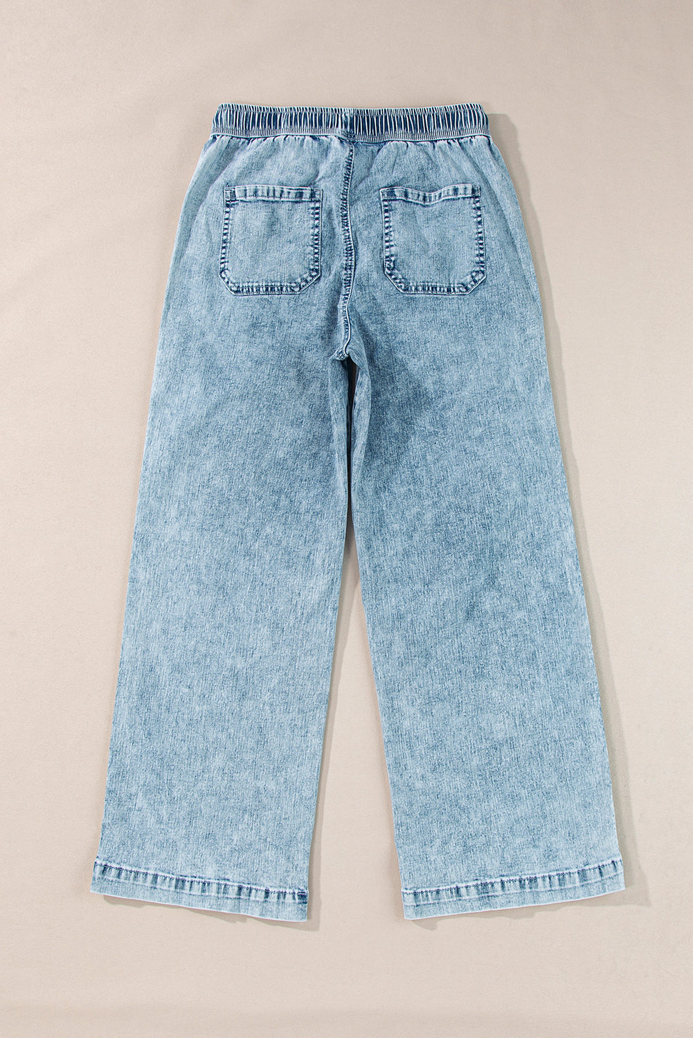 Sail Blue Mineral Wash Drawstring Waist Loose Straight Denim Pants