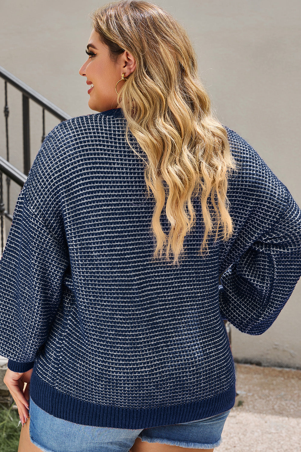 Black Heathered Knit Plus Size Drop Shoulder Sweater