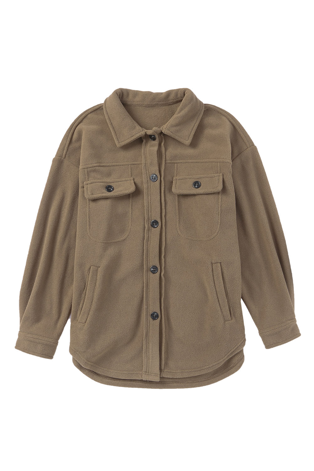 Beige Turn Down Collar Buttoned Shirt Jacket